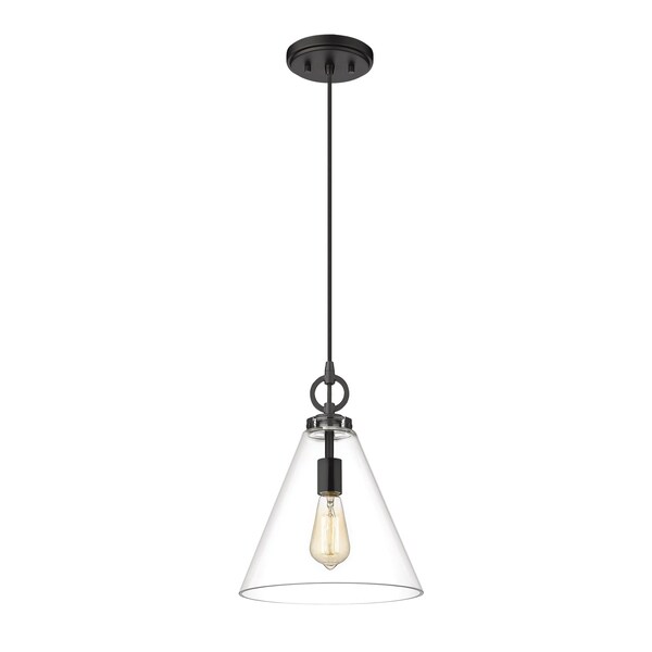 Harper 1 Light Pendant, Matte Black & Clear